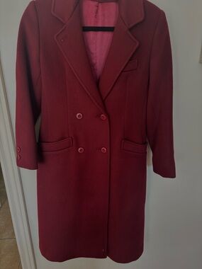 Women's Double-Breasted Wool Pea Coat in Deep Burgundy